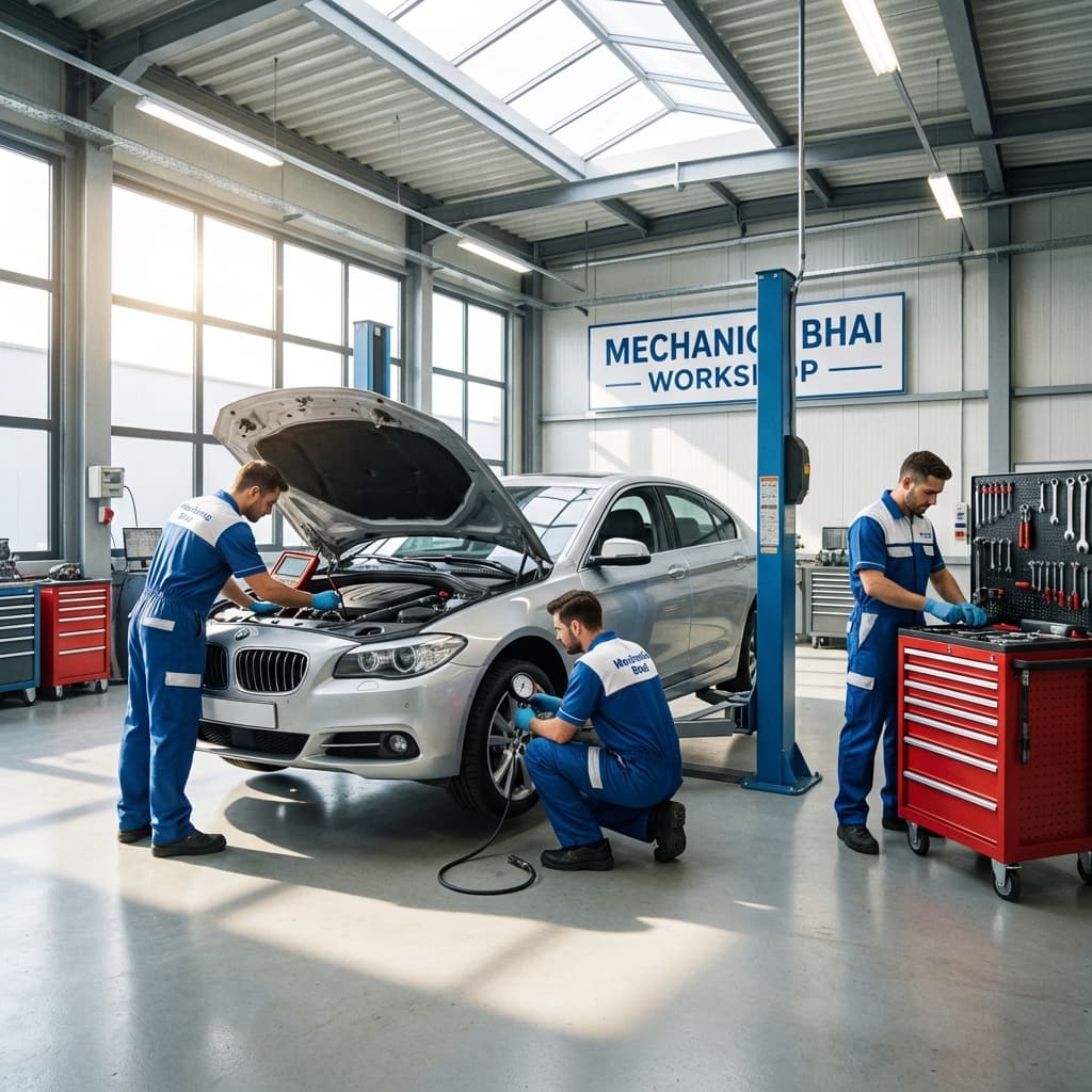 Mechanic Team Repairing Car